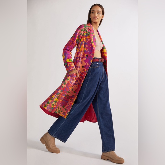NWT Anthropologie Roopa Pemmaraju Abstract Duster Jacket 70s MOD Size L - Picture 1 of 9